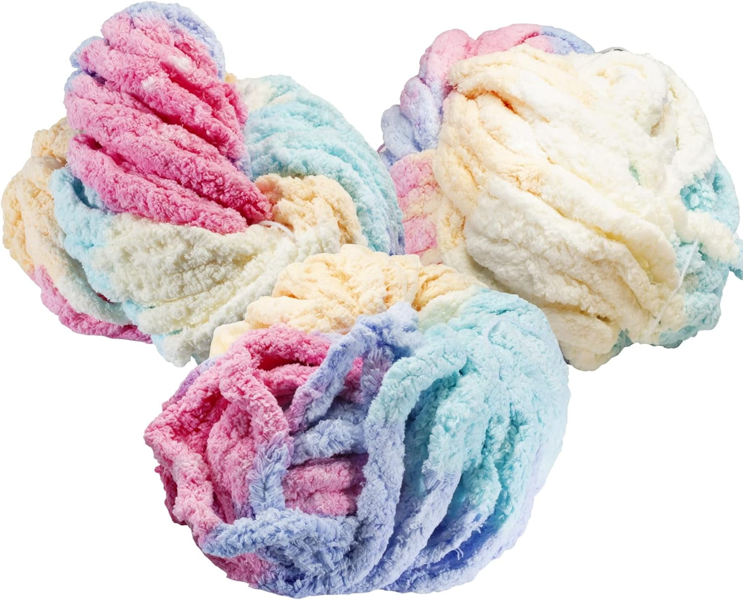 iDIY Chunky Yarn 3 Pack (24 Yards Each Skein) - Tie Dye Fluffy Chenille Yarn Perfect for Soft Throw and Baby Blankets, Arm Knitting, Crocheting and Crafts and Projects