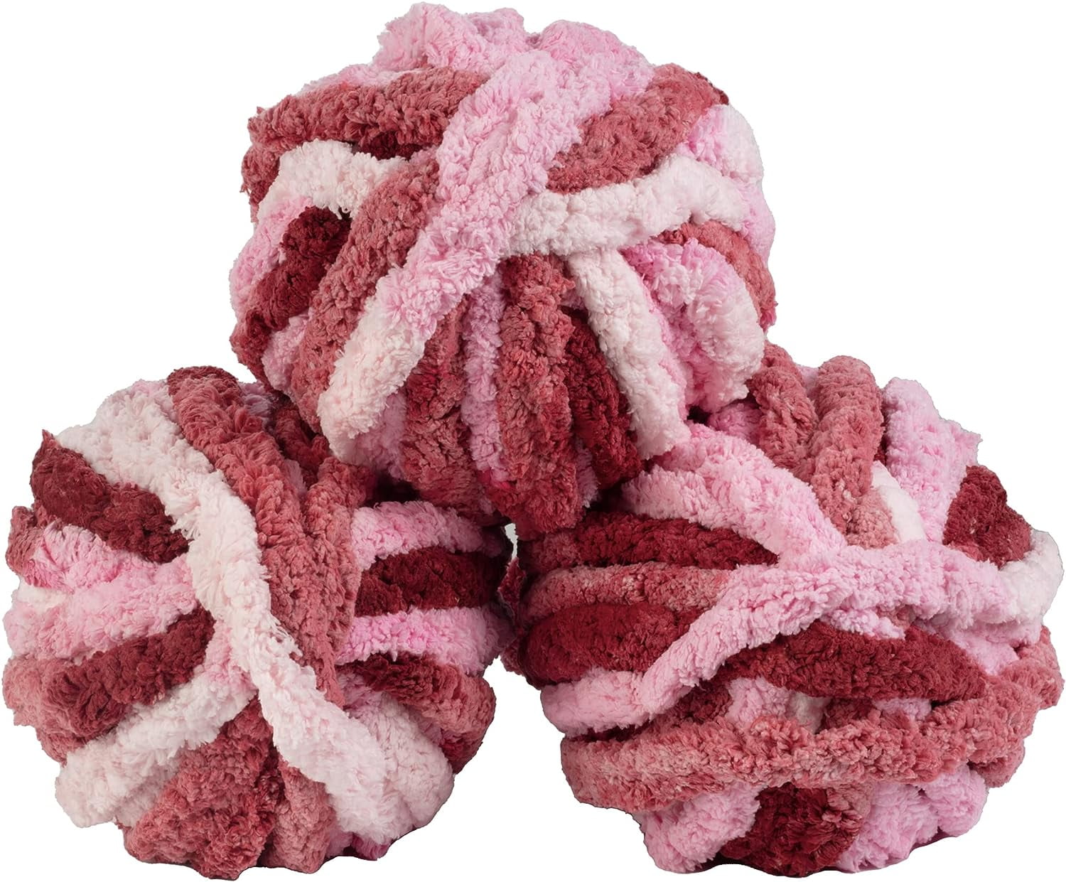 iDIY Chunky Yarn 3 Pack (24 Yards Each Skein) - Tie Dye (Light Pink, Dark Pink, Red)- Fluffy Chenille Yarn Perfect for Throw Blankets, Arm Knitting, and Crafts and Projects! - Great Gift for Crafters