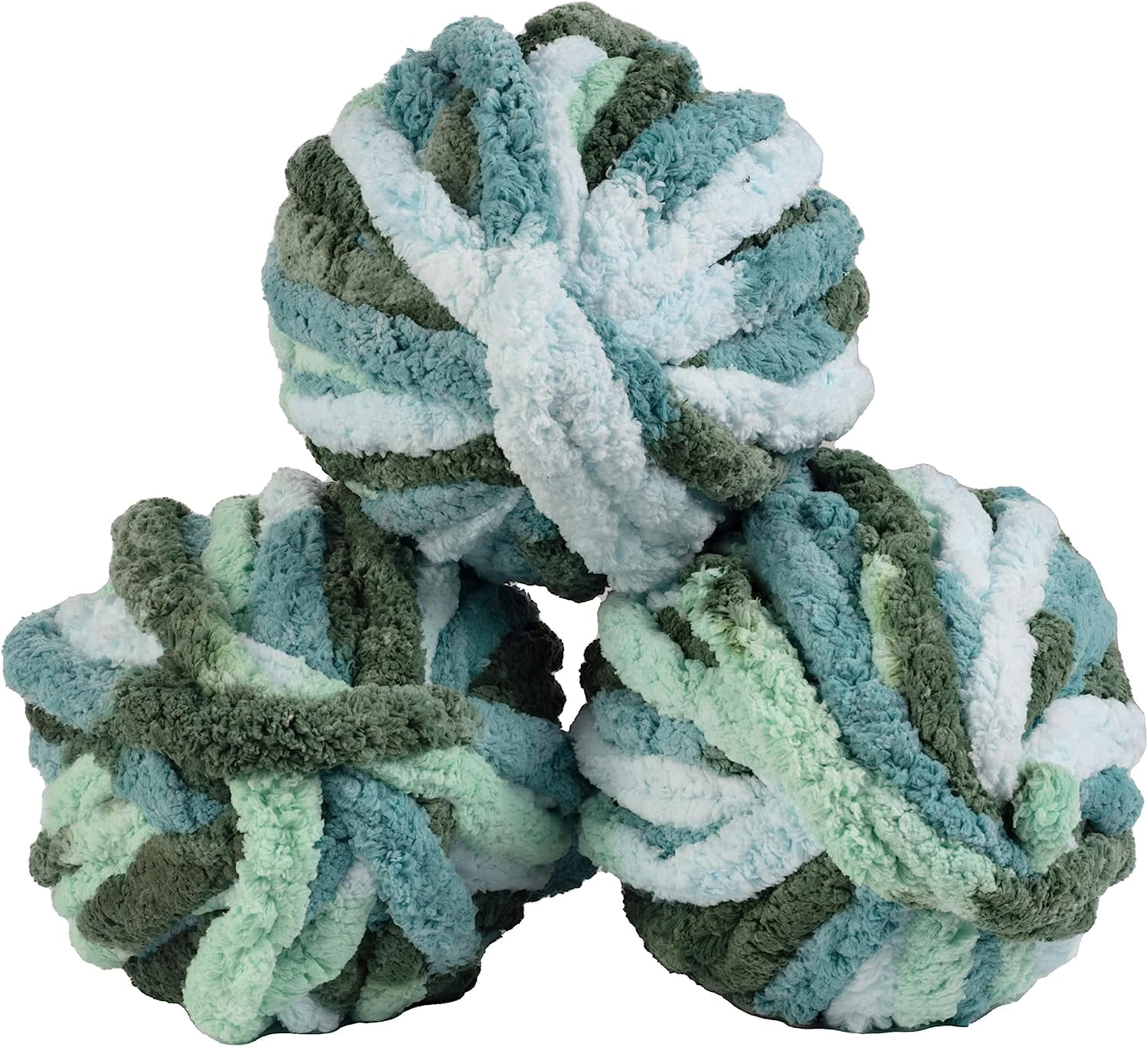 iDIY Chunky Yarn 3 Pack (24 Yards Each Skein) - Tie Dye (Mint, Teal, Green) - Fluffy Chenille Yarn Perfect for Soft Throw and Baby Blankets, Arm Knitting, Crocheting and DIY Crafts and Projects!