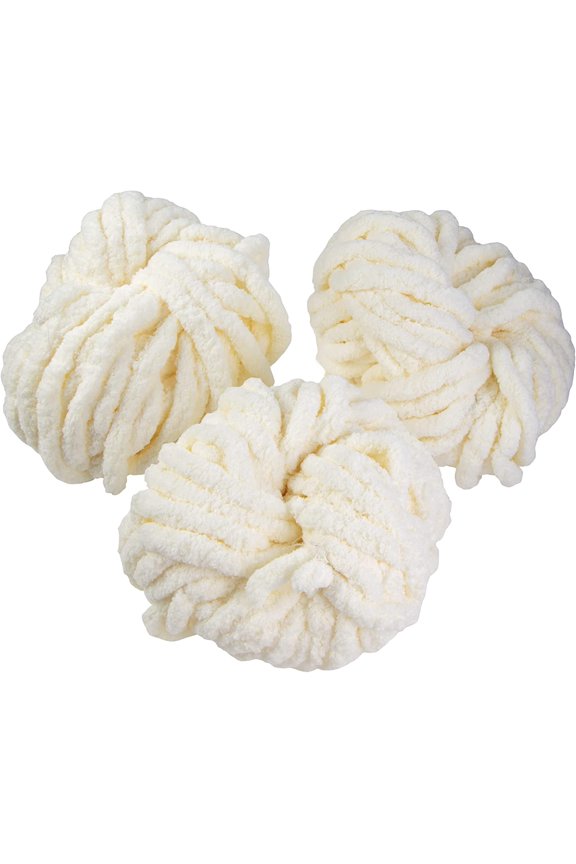 Chunky Yarn 3 Pack Skeins (72 Yards) - Cream - Fluffy Chenille Yarn Perfect for Soft Throw and Baby Blankets, Arm Knitting, Crocheting and DIY Crafts and Projects!