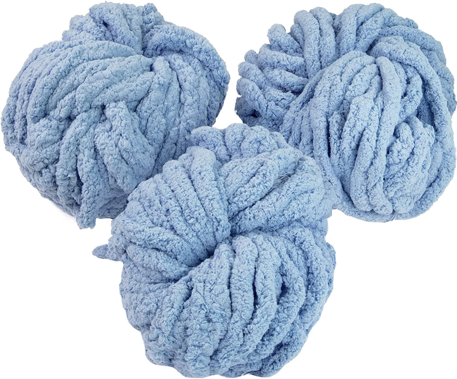 Chunky Yarn for Crocheting & Arm Knitting- ICY Blue 3 Pack Jumbo Chenille Yarn, 72 Yards Total, 20mm Super Soft & Thick for Blankets, Pillows, Home Decor, Gifts & Spring Crafts