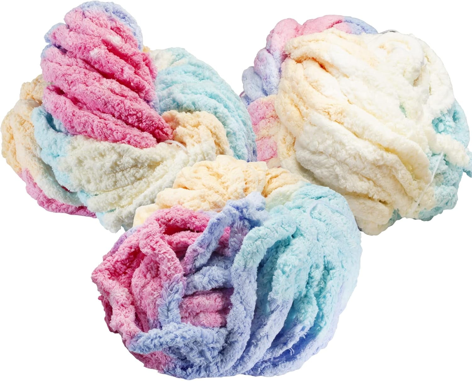 iDIY Chunky Yarn 3 Pack (24 Yards Each Skein) - Rainbow Multi Color - Fluffy Chenille Yarn Perfect for DIY Crafts and Projects! - Great Christmas Stocking Stuffer Gift for Crafters