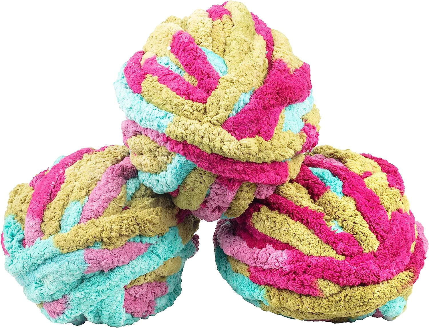 iDIY Chunky Yarn 3 Pack (24 Yards Each Skein) - Tie Dye (Fuschia, Teal, Green) - Fluffy Chenille Yarn Perfect for Crafts & Projects! Christmas Stocking Stuffer Gift For Crafters