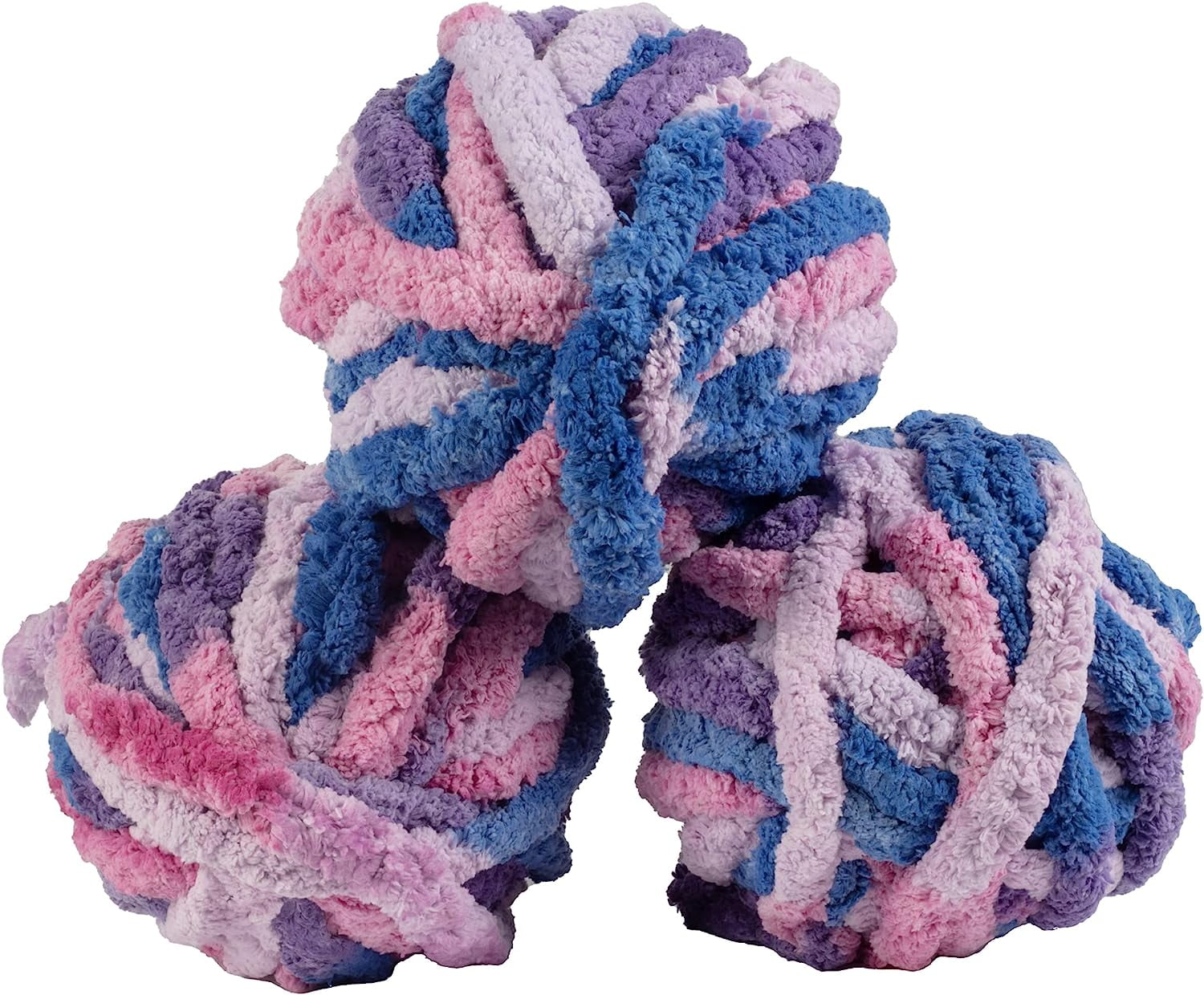 iDIY Chunky Yarn 3 Pack (24 Yards Each Skein) - Tie Dye (Pink, Purple, Blue) - Fluffy Chenille Yarn Perfect for DIY Crafts and Projects- Christmas Stocking Stuffer Gift for Crafters