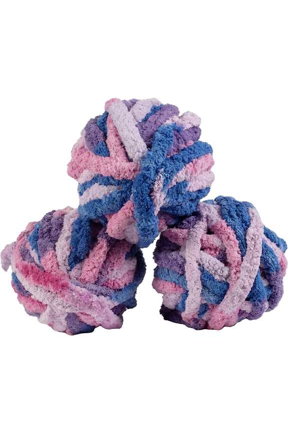 Chunky Yarn 3 Pack (24 Yards Each Skein) - Tie Dye (Pink, Purple, Blue) - Fluffy Chenille Yarn Perfect for DIY Crafts and Projects- Christmas Stocking Stuffer Gift for Crafters