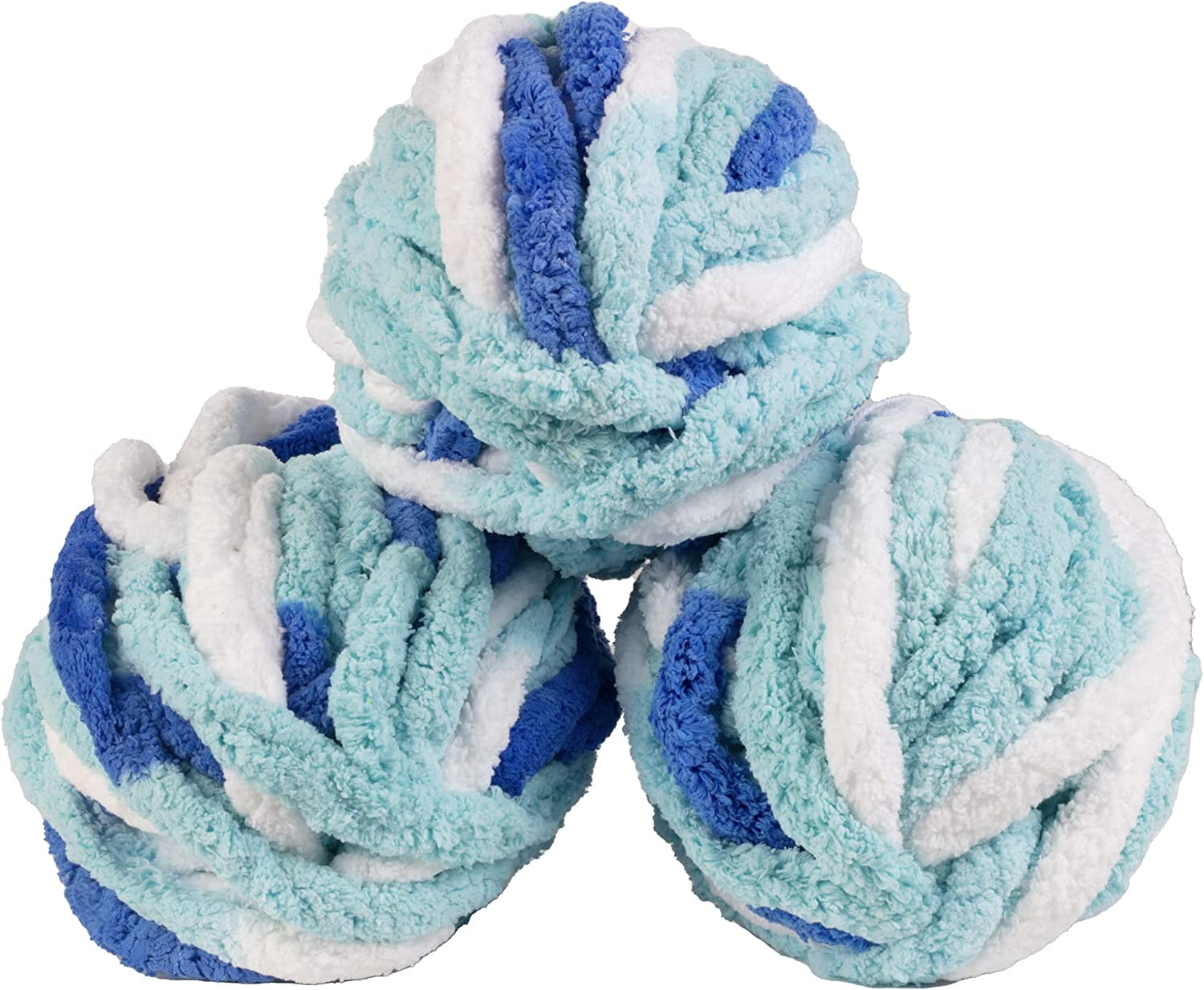 iDIY Chunky Yarn 3 Pack (24 Yards Each Skein) - Tie Dye (White, Light Blue, Dark Blue) - Fluffy Chenille Yarn Perfect for DIY Crafts and Projects - Great Christmas Stocking Stuffer Gift for Crafters