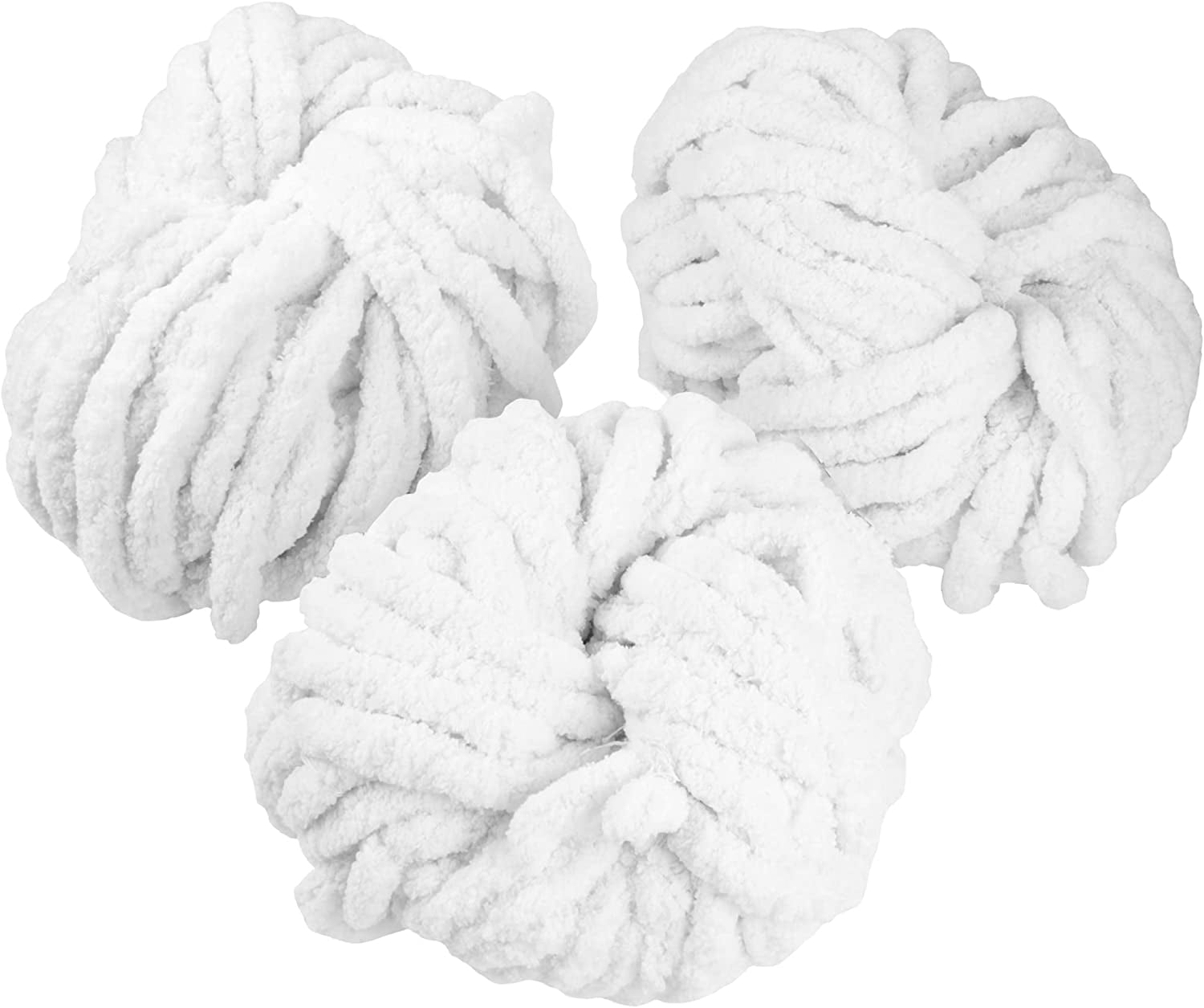 iDIY Chunky Yarn 3 Pack (24 Yards Each Skein) - White - Fluffy Chenille Yarn Perfect for DIY Crafts and Projects! - Great Christmas Stocking Stuffer Gift for Crafters