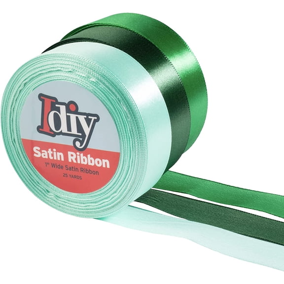 iDIY Satin Ribbon 3 Pk (1", 25 Yards) No wire, DIY Arts & Crafts, Gift Wrapping Basket, Wedding Decor, Sewing Projects, Party Favor, Hair Bow, Floral, Baby Showers (Dark, Bright, Mint Green)