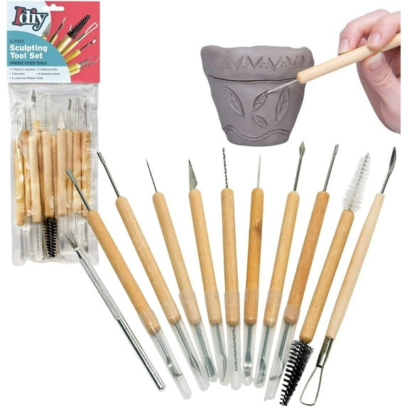 iDIY Sculpt Pro Pottery Tool Kit - 11-Piece 21-Tool Beginner's Clay Sculpting Set - Pumpkin Jack-o-Lantern Carving Tools