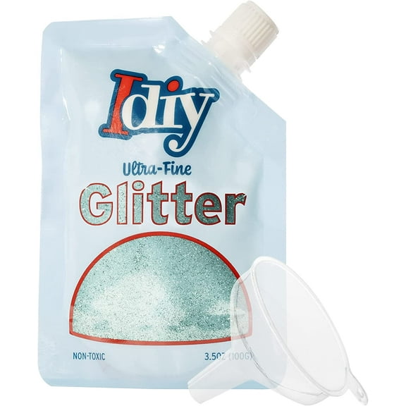iDIY Ultra Fine Glitter (100g, 3.5 oz Pouch) w Easy-Pour Bag & Funnel-Aquamarine Blue Extra Fine-Non-Toxic, DIY Arts & Crafts
