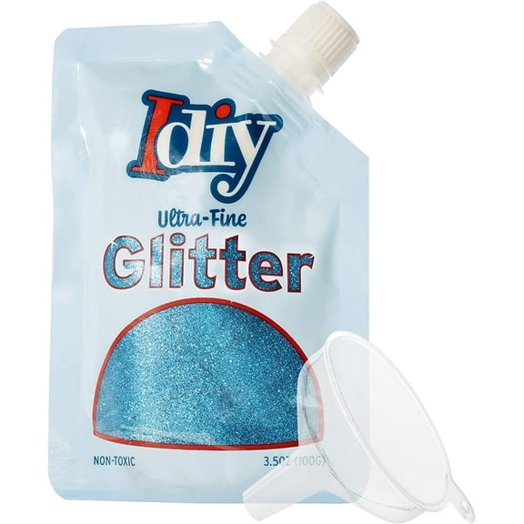 iDIY Electric Blue Ultra Fine Glitter (100g, 3.5 oz Pouch) w Easy-Pour Bag and Funnel - Perfect for DIY Crafts, School Projects, Decorations, Resin - Great Stocking Stuffer for Crafters