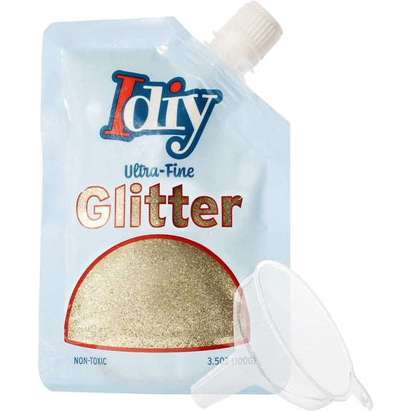 iDIY Ultra Fine Glitter (100g, 3.5 oz Pouch) w Easy-Pour Bag and Funnel - Honeycrisp Gold Extra Fine - Perfect for DIY Crafts, School Projects, Decorations, Resin