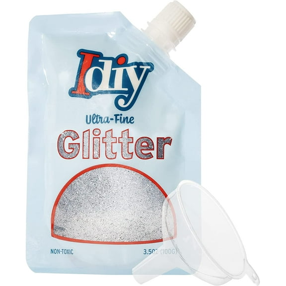 Titanium Silver Ultra Fine Glitter (100g, 3.5 oz) Extra Fine Glitter w Easy-Pour Spout Bag & Funnel for Tumblers, Ornaments, Holiday Arts & Crafts, DIY Decorations- Stocking Stuffer for Crafters