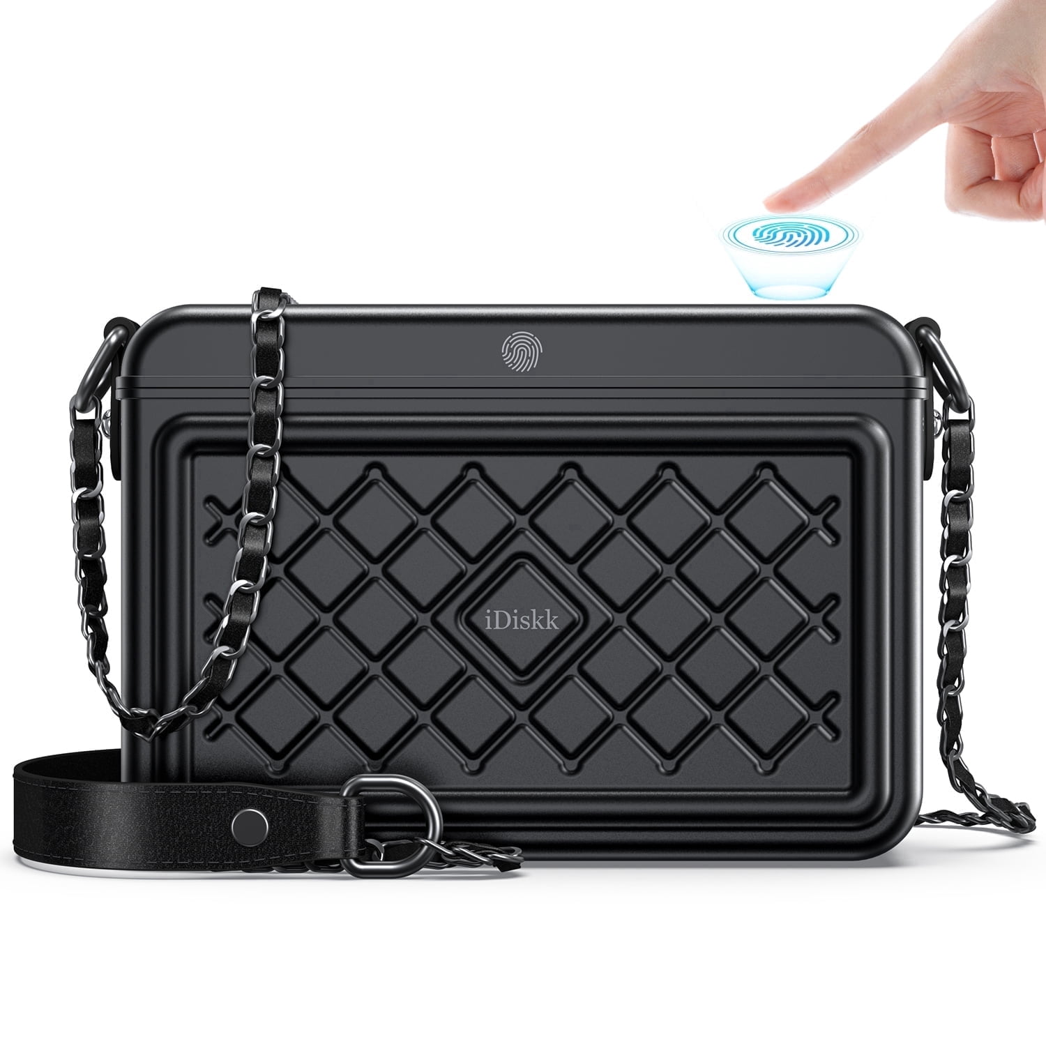 iDiskk MFi Certified 2-in-1 Security Lockable Crossbody Bag with Fingerprints Lock for Women, Shoulder Bag Anti-Theft with Fingerprint & Password Unlocking Built-in 8000mAh 1-Pack Black