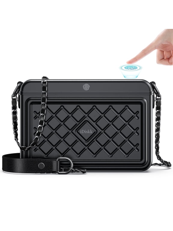 iDiskk MFi Certified 2-in-1 Security Lockable Crossbody Bag with Fingerprints Lock for Women, Shoulder Bag Anti-Theft with Fingerprint & Password Unlocking Built-in 8000mAh 1-Pack Black