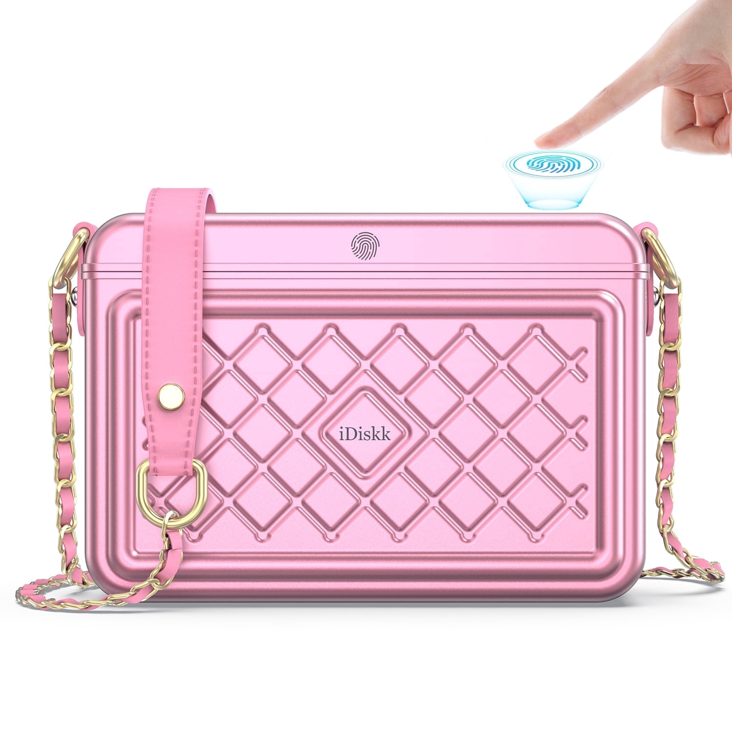 iDiskk MFi Certified 2-in-1 Security Lockable Crossbody Bag with Fingerprints Lock for Women, Shoulder Bag Anti-Theft with Fingerprint & Password Unlocking Built-in 8000mAh 1-Pack Pink