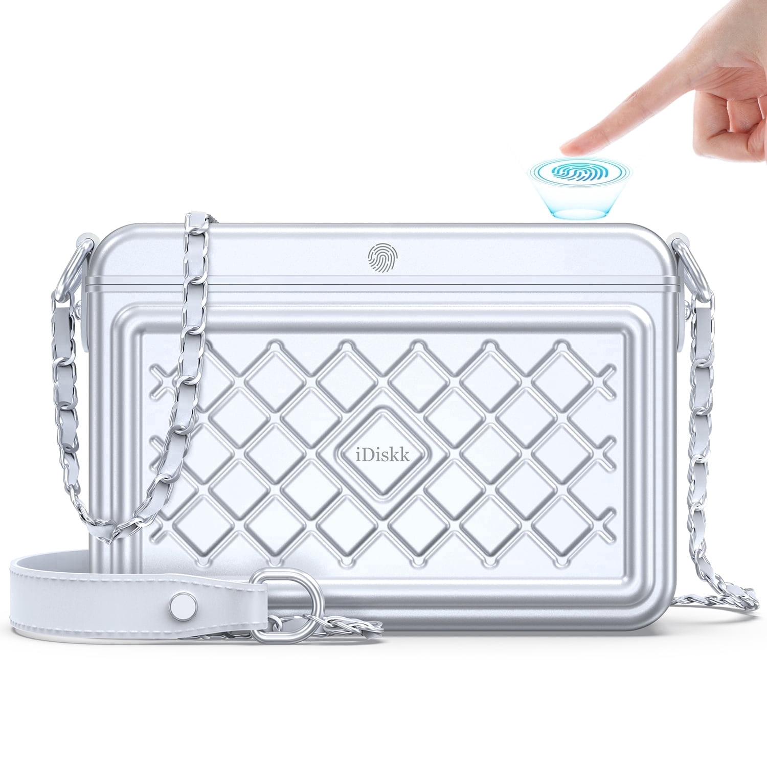 iDiskk MFi Certified 2-in-1 Security Lockable Crossbody Bag with Fingerprints Lock for Women, Shoulder Bag Anti-Theft with Fingerprint & Password Unlocking Built-in 8000mAh 1-Pack Silver