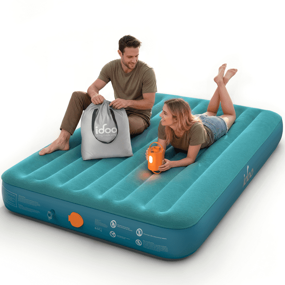iDOO 10" Queen Size Air Mattress with Built-in Battery Powered Removable Pump for Camping and Outdoor, 650lb Max
