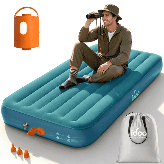 iDOO 10" Twin Size Air Mattress with Built-in Battery Powered Removable Pump for Camping and Outdoor, 550lb Max