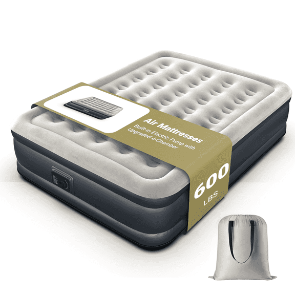 iDOO 18" Full Size Air Mattress, Inflatable Airbed with Built-in Pump, 600lb Max