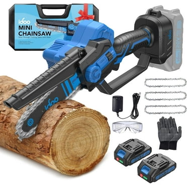 iDOO 6" Cordless Handheld Mini Electric Chainsaw for Wood Cutting Tree Trimming -Blue