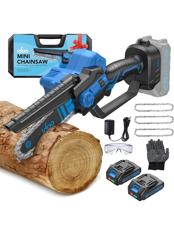 iDOO 6" Cordless Handheld Mini Electric Chainsaw for Wood Cutting Tree Trimming -Blue