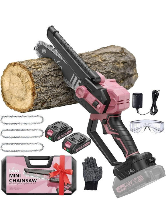 iDOO 6" Cordless Handheld Mini Electric Chainsaw for Wood Cutting Tree Trimming - Pink