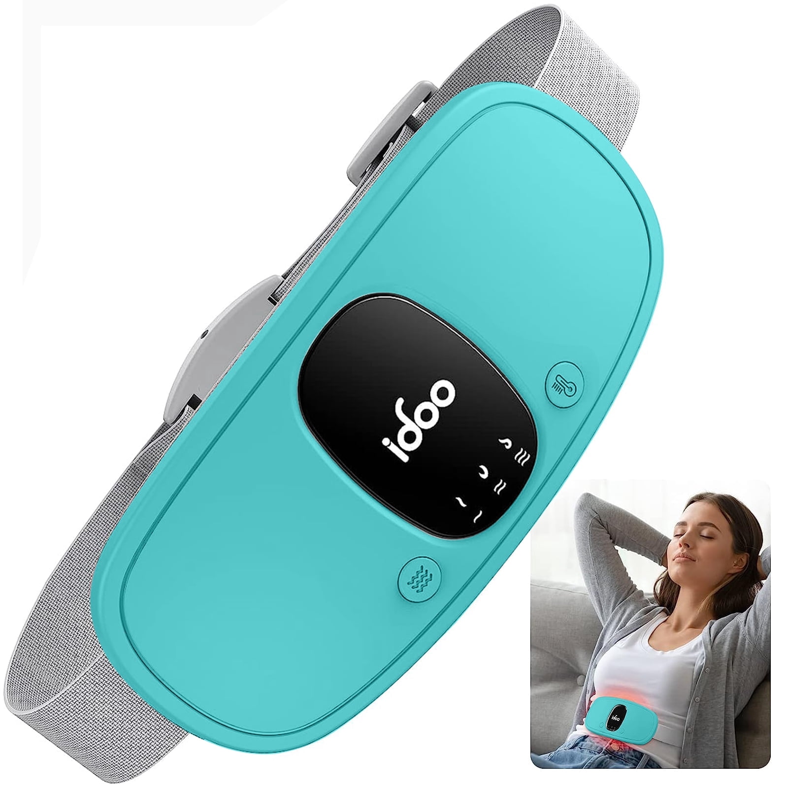 iDOO Cordless Heating Pad for Period Cramps, 3 Heat Setting, 3 Massage Modes,Birthday Mothers Day Gifts for Girlfriend Mom Wife Women, FSA HSA Eligible, Cyan