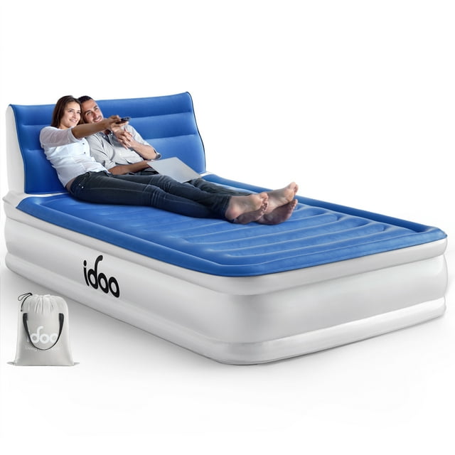 "iDOO 15"" Full Size Air Mattress with Headboard, Builtin Pump, Max