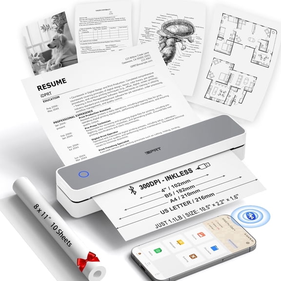iDPRT MT610Pro Inkless Portable Printer for Travel, Wireless Thermal Printer Support 8.5 x 11 Inch US Letter A4 B5