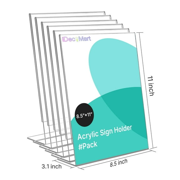 iDecoMart Clear Acrylic Sign Holder, Table Paper Display Stand, Set of 6