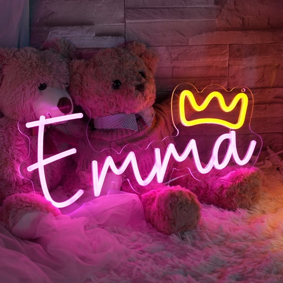 iDecoMart "Emma" Name Neon Sign, LED Blue Neon Light with Yellow Crown, USB or Battery Powered, Cool Birthday Gifts