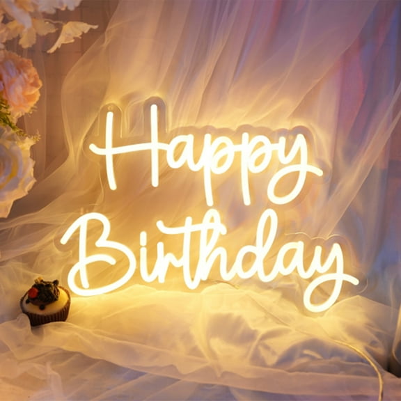 iDecoMart Happy Birthday Neon Signs  16.5 in x 11.9 in, Dynamic White LED Lights Decor for Birthday