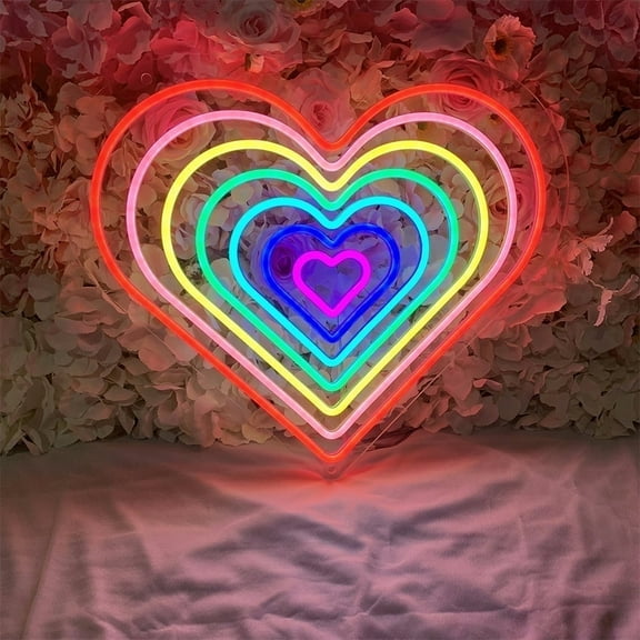iDecoMart Neon Signs Romantic Colorful Seven Hearts Lights Controllable Adjustable (Not Include Battery)