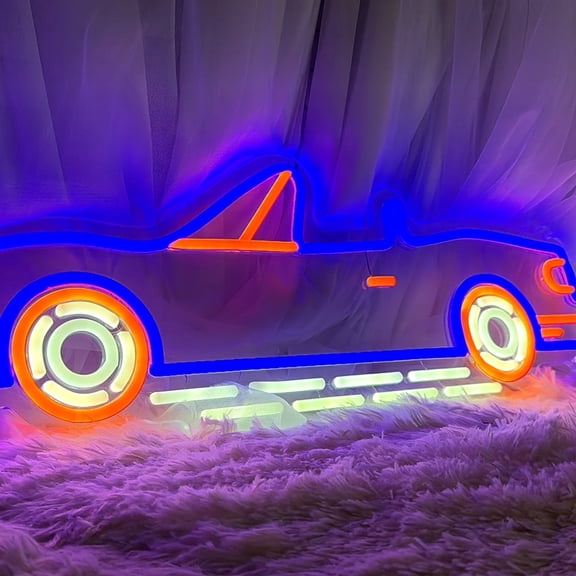 iDecoMart Sport Car Neon Sign (23.9 in x 7.2 in) Portable & Light Up Night, Control by Remote - Cool Lights Wall Decor