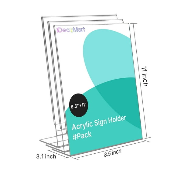 iDecoMart 3 Pack Clear Acrylic Sign Holder, Display Riser Stand for Tabletop Office Restaurant Hotel