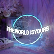 iDecoMart World Neon Sign with Alphabet (16.6 in x 12.1 in), LED Neon Hanging Room Decor