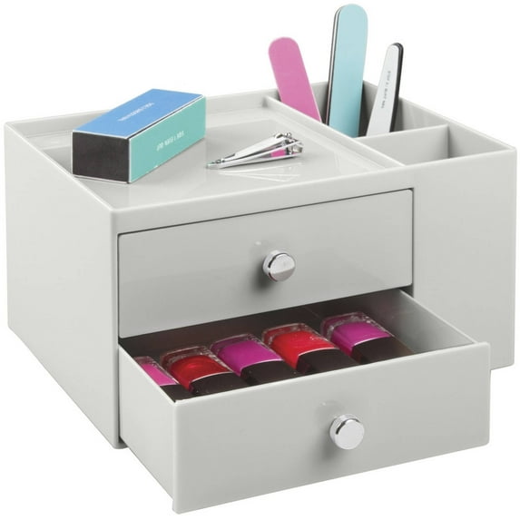 iDesign 2-Drawer Cosmetic Organizer for Makeup and Beauty Products, Light Gray