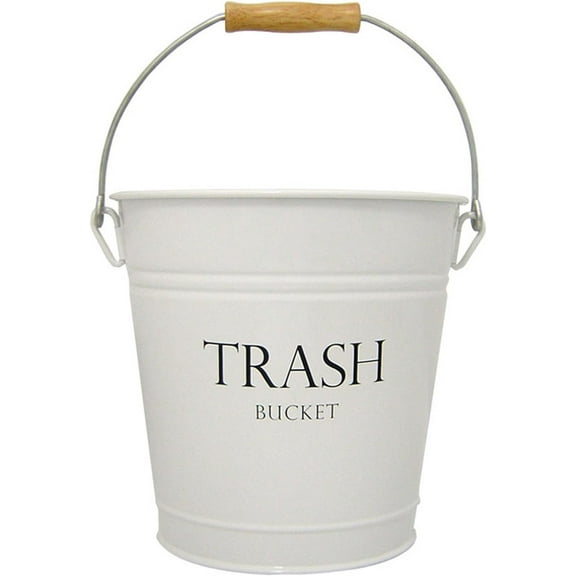 iDesign 3.3-Gallon Metal Pail Trash Bucket Wastebasket with Wooden Handle, White