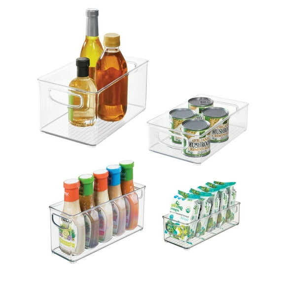 iDesign 4-Piece 50% Recycled Plastic Organizer Bin Set for Pantry and Cabinet Organization, Various Sizes, Clear