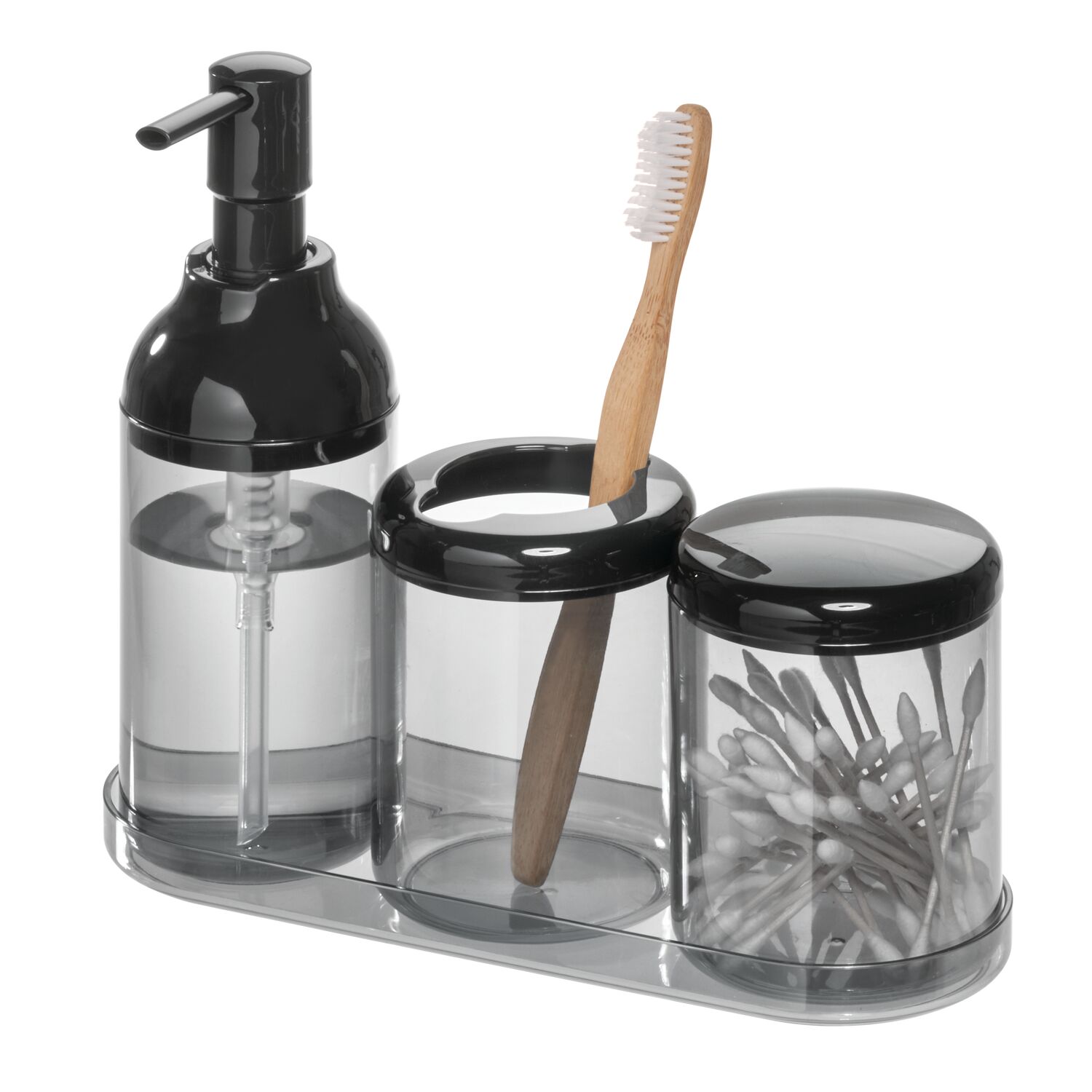 iDesign 4 Piece Clear Bath Accessories Sets, Black - image 1 of 6