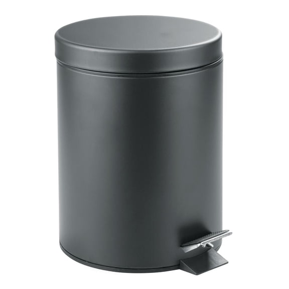 iDesign Bathroom Trash Can, 1.3 Gallon Metal Round with Step Lid Garbage Bin, Matte Gray