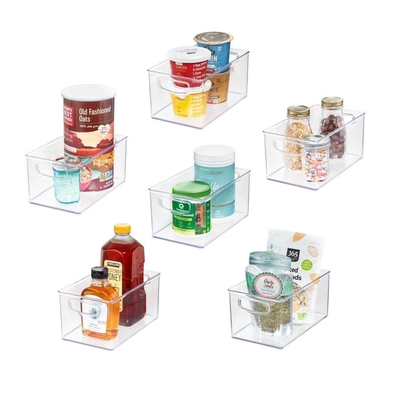 iDesign 6-Piece Recycled Plastic Pantry and Kitchen Storage, Freezer and Fridge Organizer Bins with Easy Grip Handles - 10" x 6" x 5", Clear