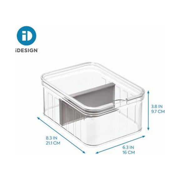 iDesign 71353 Refrigerator Bin Crisper, Adjustable Divider & Lid, BPA- Free Clear Plastic - Quantity 6