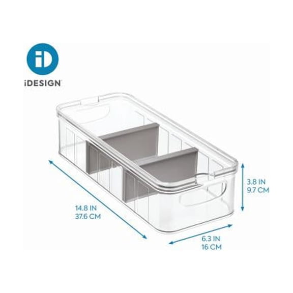 iDesign 71373 Refrigerator Produce Storage Crisper Bin, 2 Adjustable Dividers & Lid, BPA-Free Clear Plastic - Quantity 6