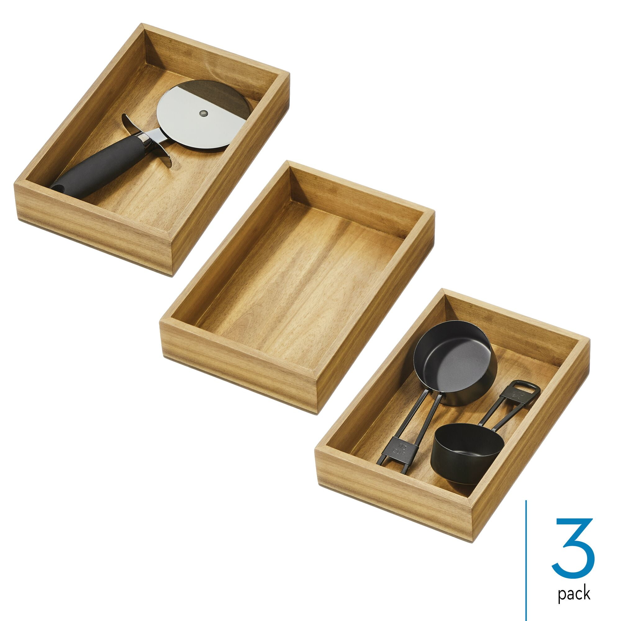 iDesign Acacia Wood Kitchen Drawer Organizer - Set of 3 - Natural