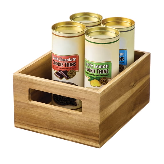 Acacia Wood Pantry Storage Bin with Handles - Kitchen Organization and Storage for Snacks and Produce