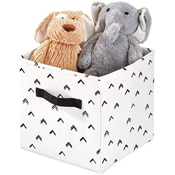 iDesign Arrow Fabric Storage Cube Bin, Small Basket Container with Dual Side Handles for Closet, Bedroom, Toys, Nursery - Black and White