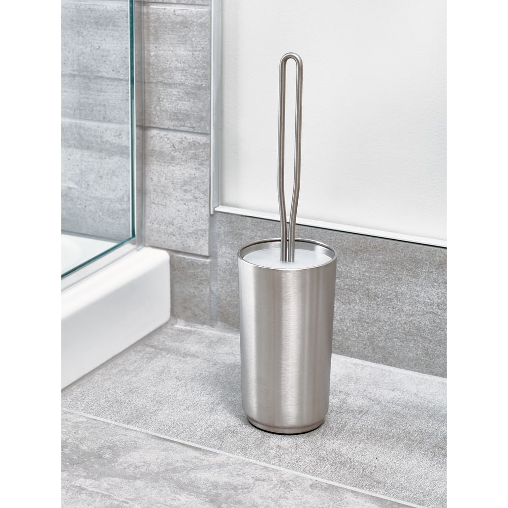 Silver Steel Toilet Brush and Holder Set with Polypropylene Bristles