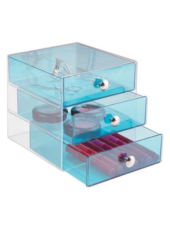 iDesign BPA-Free Plastic 3-Drawer Vanity Organizer - 6.5" x 6.5" x 6.5", Aqua